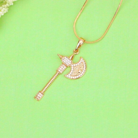 "Rose Gold Axe Pendant with Sparkling Stones – Elegant Design XPPT1381 - Picture 11 of 13
